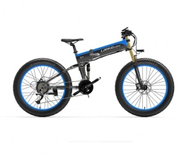 VARWANEO Folding Electric Mountain Bike LANKELEISI Adult Electric Bike, 48V 14.5AH 1000W 750PLUS All-round Electric Bicycle, 26" 4.0 Fat Tire Mountain Folding Electric Bicycle, with Anti-theft Device (Blue, No spare battery)