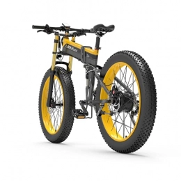 VARWANEO Folding Electric Mountain Bike LANKELEISI Adult Electric Bike, 48V 14.5AH 1000W 750PLUS All-round Electric Bicycle, 26" 4.0 Fat Tire Mountain Folding Electric Bicycle, with Anti-theft Device (Yellow, No spare battery)