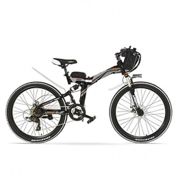 LANKELEISI Bike LANKELEISI K660 24 inches, 48V 240W Folding Electric Bicycle, Full Suspension, Disc Brakes, E Bike, Mountain Bike. (Black Gray, Standard)