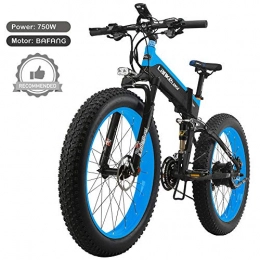 LANKELEISI Folding Electric Mountain Bike LANKELEISI T750plus 26'' Folding Electric Fat Bike Snow Bike, Bafang 750W Motor, Top Brand Lithium Battery, Optimized Operating System (Blue A, 10.4Ah)