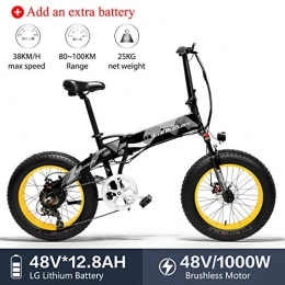 LANKELEISI Folding Electric Mountain Bike LANKELEISI X2000 48V 1000W 12.8AH 20 x 4.0 Inch Fat Tire 7 speed Shimano Shifting Lever Electric Bike Foldable, for Adult Female / Male for mountain bike snow bike (Yellow +1 extra battery)
