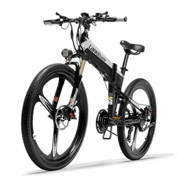 LANKELEISI Folding Electric Mountain Bike LANKELEISI XT600 26'' Folding Ebike 400W 10.4Ah Removable Battery 21 Speed Mountain Bike 5 Level Pedal Assist Lockable Suspension Fork (Black Grey, 10.4Ah + 1 Spare Battery)