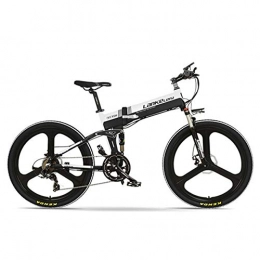 LANKELEISI Folding Electric Mountain Bike LANKELEISI XT750-E 26 Inch Folding Electric Bike, Front & Rear Disc Brake, 48V 400W Motor, Long Endurance, with LCD Display, Pedal Assist Bicycle (Black White, 14.5Ah + 1 Spare Battery)