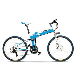 LANKELEISI Folding Electric Mountain Bike LANKELEISI XT750-E 26 Inch Folding Electric Bike, Front & Rear Disc Brake, 48V 400W Motor, Long Endurance, with LCD Display, Pedal Assist Bicycle (White Blue, 14.5Ah)