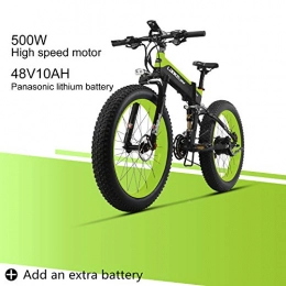 LANKELEISI Folding Electric Mountain Bike LANKELEISI XT750PLUS 48V10AH 500W Engine New Almighty Powerful Electric Bike 26 '' 4.0 Wholesale Tire Ebike 27 Speed Snow MTB Folding Electric Bike for Adult Female / Male (Green + 1 extra Battery)
