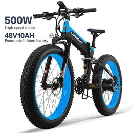 LANKELEISI Bike LANKELEISI XT750PLUS 48V10AH 500W Powerful Electric Bike 26 '' 4.0 Fat Tire Ebike Shimano 27 Speed Snow MTB Folding Electric Bike for Adult Female / Male (Blue)