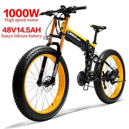 LANKELEISI Bike LANKELEISI XT750PLUS 48V14.5AH 1000W Electric Bike 26 '' 4.0 Fat Tire Ebike SHIMANO 27 Speed Snow MTB Folding Electric Bike for Adult Female / Male (Yellow)