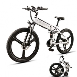 LCLLXB Bike LCLLXB Electric Folding Bike Fat Tire with 48V 350W Lithium-ion battery, City Mountain Bicycle Booster 26Inch Folding Electric Bike, WHITE