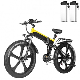 LDGS Folding Electric Mountain Bike LDGS ebike Electric Bike for Adults Foldable 1000W Motor 26×4.0 Fat Tire, Electric Bicycles Mountain Bike 48V Snow Electric Bicycle (Color : Yellow, Size : With 2 batteries)