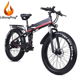 LiRongPing Folding Electric Mountain Bike LiRongPing 48V 1000W Electric Bicycle Folding E-Bike, 26inch 4.0 Fat Tire Electric Mountain Bike, 21 Speeds, 12.8AH Removable Lithium Battery, 1000W Hub Motor (Color : Red)