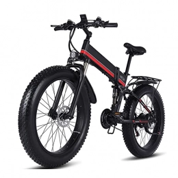 LIU Folding Electric Mountain Bike Liu Waterproof Mountain Electric Bike 1000W Foldable Snow E Bike 26 Inch Tires, 20MPH Adults Ebike with Removable 12.8Ah Battery (Color : Red)
