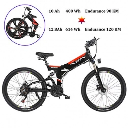 Logo Folding Electric Mountain Bike Logo 26'' Folding Electric Bicycle E-ABS Double Disc Brake E-bike City Adult Electric Bikes With 350w Motor And 48V 10AH Lithium Battery (Color : BLACK, Size : 12.8AH-614WH)