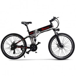 LSXX Bike LSXX Electric mountain fat bike, 26inches Folding Fat Tire bicycle, 21-speed Shimano transmission, with 48V 12Ah Lithium Battery, Black