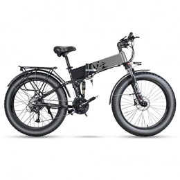 LWL Folding Electric Mountain Bike LWL Electric Bikes for Adults Folding Electric Bikes for Adults 1000W 48V Electric Bicycle 26 * 4.0 inch Fat Tire Full Suspension Off-Road Foldable E Bike (Color : Black Gray, Number of speeds : 27)