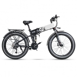 LWL Folding Electric Mountain Bike LWL Electric Bikes for Adults Folding Electric Bikes for Adults 1000W 48V Electric Bicycle 26 * 4.0 inch Fat Tire Full Suspension Off-Road Foldable E Bike (Color : Black White, Number of speeds : 27)