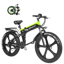 LYRWISHLY Folding Electric Mountain Bike LYRWISHLY 1000W Fat Electric Bike 48V Lithium Battery Mens Mountain E Bike 21 Speeds 26 Inch Fat Tire Road Bicycle Snow Bike Pedals With Beach Cruiser Mens Sports (Color : Green)