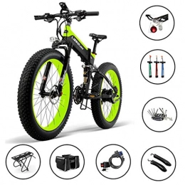 MDDCER Folding Electric Mountain Bike MDDCER Multifunction 1000W Folding Electric Bike 14.5AH / 48V Lithium Battery 27 Speeds Fat Tire Electric Bicycle Folding E-bike Adult 26x4.0 Inch Sports Battery Mountain Ebike For Mens Black+Green