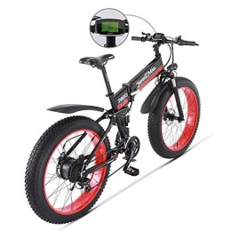 MEICHEN Folding Electric Mountain Bike MEICHEN 48V500W snow and mountain bike26 folding bike 4.0 fat tire electric Lithium battery moped Aluminium alloy frame, red1000W