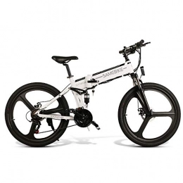 Mikonca Folding Electric Mountain Bike Mikonca 26" Folding Electric Bike E-bike Aluminum Alloy 10.4AH 350W City Bicycle, 4-bar Full Suspension System, Shimano 21-speed, 35KM / H, 499WH, Max 80KM Distance-White
