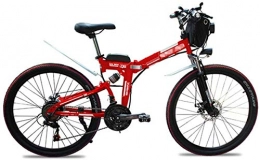 min min Folding Electric Mountain Bike min min Bike, 48V 500W Electric Bike Mountain 26 Inch Folding Bike, Foldable Bicycle Adjustable Height Portable with LED Front Light, 4.0 Inch Fat Tire Mens / Women Bike for Cycling (Color : Red)