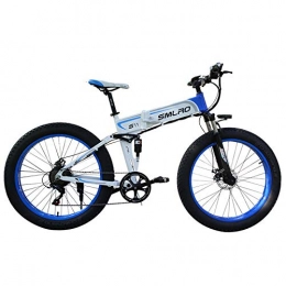 Minkui Folding Electric Mountain Bike Minkui 36v 10Ah lithium battery electric bicycle fat tire super grip mountain electric bicycle 26 inch 350W high power bicycle-Blue 36V10ah350W
