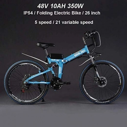 MXCYSJX Bike MXCYSJX Ebikes for Adults, Folding Electric Bike MTB Dirtbike, 26" 48V 10Ah 350W IP54 Waterproof Design, Easy Storage Foldable Electric Bycicles for Men, Blue