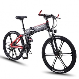 MYRCLMY Mountain Bike, 26-Inch Aluminum Alloy Electric Mountain Bike, Folding Lithium Battery 27-Speed Power Bike Double Shock Absorption,Red