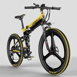 ONLYU Bike ONLYU 26 Inch Electric Bike, Folding Pedal Assist E-Mountainbike, 400W Motor 48V 10.4Ah Hidden Lithium Battery, 100KM Long Endurance, LCD Display, Speed 25~35Km / H, black yellow