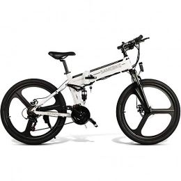 ONLYU Bike ONLYU Electric Bicycle for Adult, 26Inch Folding Mountain Bike 48V 10Ah Lithium Battery LCD Meter USB Charging Port 21 Shift Speed Max Speed 35KM / H, White