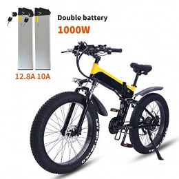 ONLYU Bike ONLYU Electric Bicycle for Adults, 48V1000W Aluminum Alloy Electric Mountain Bike Dual Lithium Battery 48V12.4AH / 10AH Folding Bike 4.0 Fat Tire E Bike for Men, Yellow