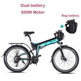 ONLYU Bike ONLYU Electric Bike, 26 Inch Folding Aluminum Alloy E-Bike Mountain Bicycle 48V18AH Removable Battery with Lock And Bag Battery, 21 Speed Riding Range 110KM, Blue, Wire wheel