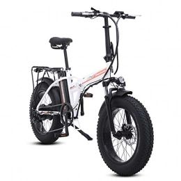 ONLYU Folding Electric Mountain Bike ONLYU Electric Bike for Adults, 500W 20Inch 4.0 Fat Tire Beach Cruiser Bike Booster Bicycle Folding 48V15AH Lithium Battery Ebike with LCD Display, 7 Speed Dual Disk Brakes for Unisex, White