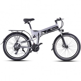 ONLYU Folding Electric Mountain Bike ONLYU Folding Electric Bicycle, 26 Inch 500W Motor E-Bike Snowmobile 21 Speed Electric Beach Mountain Bicycle 48V10.4AH Removable Battery with Lock, Max Speed 40Km / H, Gray, Wire wheel