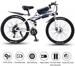 PARTAS Folding Electric Mountain Bike PARTAS Sightseeing / Commuting Tool - Adult Electric Mountain Bikes, Magnesium Alloy Rim 26" 350W 36V Portable Folding Bicycle 21-Speed Long-Endurance Electric Vehicle (Color : White)