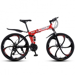 Pumpink Folding Electric Mountain Bike Pumpink Foldable Bicycle 26" 21-Speed Mountain Bike For Adult, Lightweight Aluminum Full Suspension Frame, Suspension Fork, Disc Brake Road Bikes Sports & Outdoors Bikes (Color : Red)