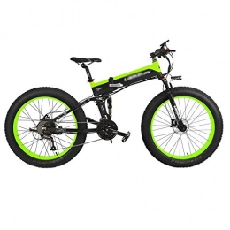 Qinmo Folding Electric Mountain Bike Qinmo 26-inch electric mountain bike removable large-capacity lithium ion battery (48V 500W), lithium battery, pedal assisted electric bicycle (Color : Black green)