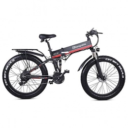 Qinmo Folding Electric Mountain Bike Qinmo Aluminum alloy bicycle bike all terrain, 1000W powerful electric snow bike, 48V super large battery E bike 21 speed outdoor sports riding (Color : Red)