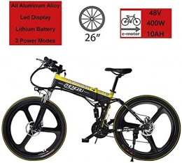 Qinmo Folding Electric Mountain Bike Qinmo Electric bicycle, Electric Mountain Bike for Adults, 400W Aluminum Alloy Ebike with 48V 10AH Lithium-Ion Battery 27 Speed Gear Commute / Offroad Electric Bicycle for Men Women (Color : Yellow)