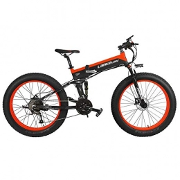 Qinmo Bike Qinmo Foldable 26-inch electric mountain bike with removable 48V lithium-ion battery, suitable for men, women, outdoor sports riding (Color : Black red)
