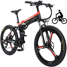QYL Folding Electric Mountain Bike QYL 26" Mountain Bike Foldable 48V 400W 10Ah Double Disc Brake Electric Adult Bicycle Adjustable Seat Full Suspension, 27 Speed Shifter, A