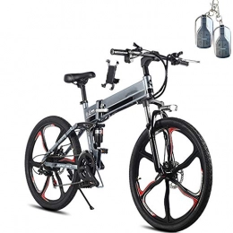 QYL Folding Electric Mountain Bike QYL 350W Electric Mountain Bicycle, with 48V Removable 10AH Lithium Battery LCD Display E-Bike Premium Full Suspension for Adult, Gray