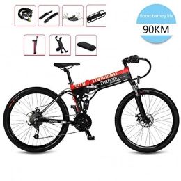 QYL Folding Electric Mountain Bike QYL Electric Bike Folding Fat Tire Snow Double Disc Brake Mountain Bicycle Adjustable Seat Aluminum Alloy Frame Smart LCD Meter, 27 Speed
