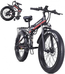 RDJM Folding Electric Mountain Bike RDJM Ebikes, 26inch4.0 Fat Tire Folding Electric Mountain Bike, 48v 12.8ah Removable Lithium Battery, 1000w Motor and 21 Speed Gears Beach Snow Bicycle, Full Suspension Ebike for All Terrains, Red