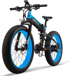 RDJM Folding Electric Mountain Bike RDJM Ebikes, 48V 10AH Electric Bike 26 '' 4.0 Tire Electric Bike 500W Engine 27-Speed Snow Mountain Folding Electric Bike Adult Female / Male with Anti-Theft Device (Color : Blue)