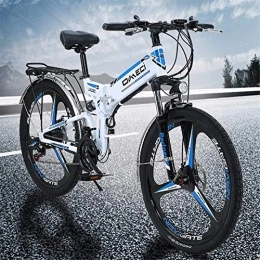 RDJM Folding Electric Mountain Bike RDJM Ebikes, Bike Folding, Mountain Bike, 26 Inch E-Bike with Large-Screen LCD Display, 48V 10Ah Removable Lithium Battery, Shimano 21 Speed Gear (Color : White)