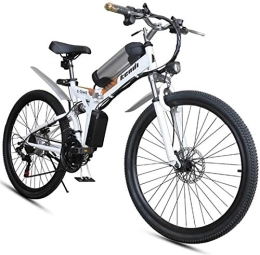 RDJM Folding Electric Mountain Bike RDJM Electric Bike, Folding electric bicycle, portable electric mountain bike 26 inch high carbon steel frame double disc brake with front LED light hybrid bicycle 36V / 8AH (Color : White)