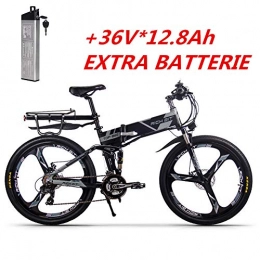 RICH BIT-ZDC Folding Electric Mountain Bike Rich BIT RT860 Electric Bike e-bike 250W*36V*12.8Ah LG Li-Battery Smart ebike 26 Inch MTB (Grays+pare battery)