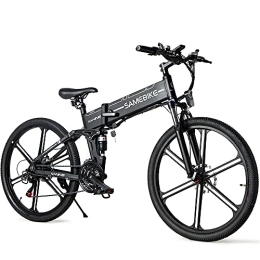 Samebike Folding Electric Mountain Bike SAMEBIKE 26'' Electric Bike for Adult, LO26-II Upgrade Version with 48V 10.4AH Removable Lithium-Ion Battery, Folding City Commuter Electric Bicycle, 21-Speed (Black)