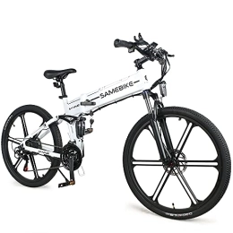 Samebike Folding Electric Mountain Bike SAMEBIKE 26'' Electric Bike for Adult, LO26-II Upgrade Version with 48V 10.4AH Removable Lithium-Ion Battery, Folding City Commuter Electric Bicycle, 21-Speed (White)