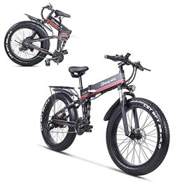 Brogtorl Folding Electric Mountain Bike SHENGMILO Adult Folding Electric Bicycle, 26 * 4.0 Fat Tire Electric Bicycle with 1000W Motor 48V 12.8AH Battery, Commuter or Mountain Cross-country Bicycle, 7 / 21 Shift Lever Accelerator (Red, 1000W)